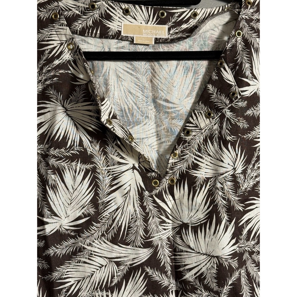 Michael Kors Brown White‎ Linen Palm Shirt - Picture 3 of 8